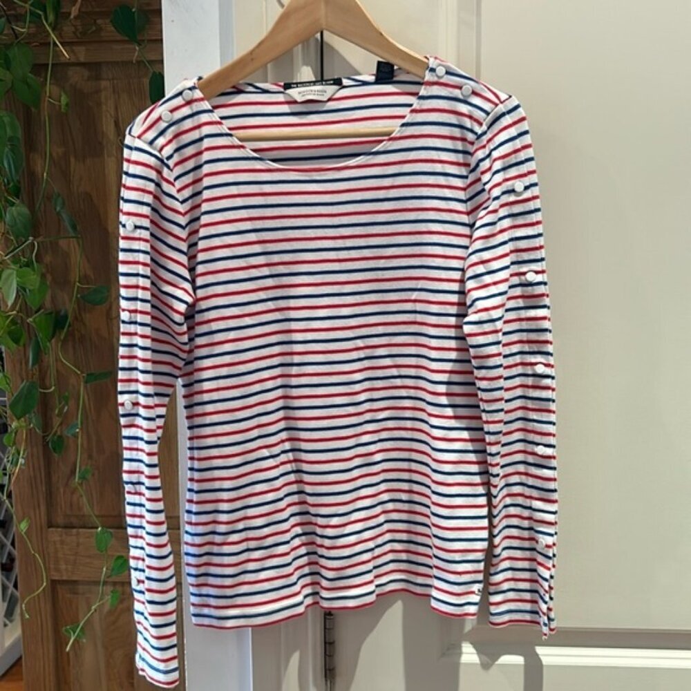 SCOTCH & SODA small striped long sleeve top with button sleeves